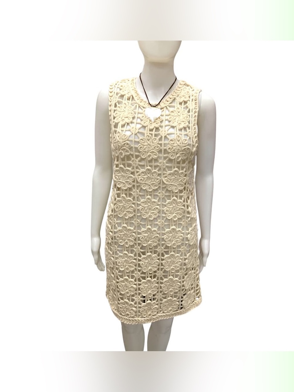 Zara Cream Crochet Lace Sleeveless Shift Dress Size M